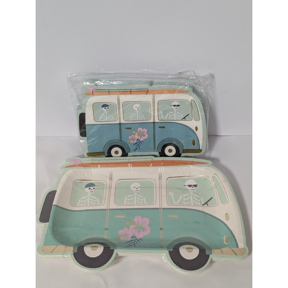 Halloween Skeleton Bus 12 Paper Plates & 32 Napkins Party Decor My Mind's Eye